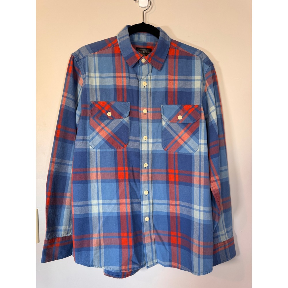 Pendleton Mens Blue Orange Plaid Flannel Button Down Shirt RA573-73477 Size M